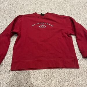 Budweiser Vintage Crewneck Sweatshirt Sz L Beer Red Casual Embroidered